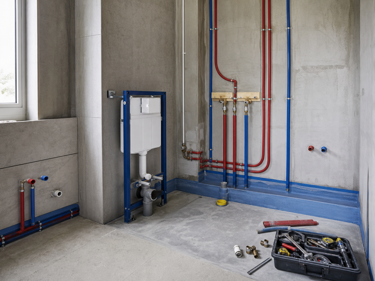Professional concealed bathroom plumbing installation